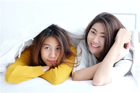 Lgbt Young Cute Asian Women Lesbian Couple Happy Moment Friendship Homosexual Lesbian Couple