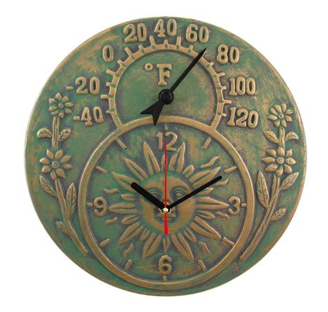 Verdigris Finish Terracotta Sun Face Clock Thermometer Clock Outdoor Clock Garden Clocks