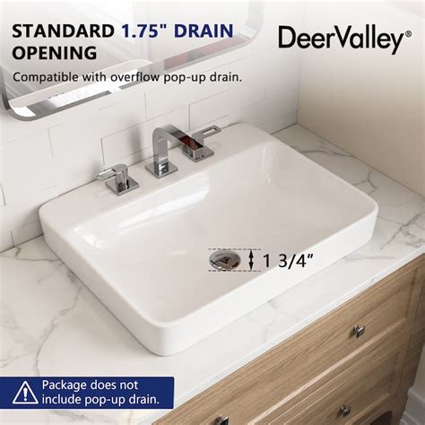 Deervalley Ceramic Drop In Rectangular White Bathroom Sink 23 82 In X