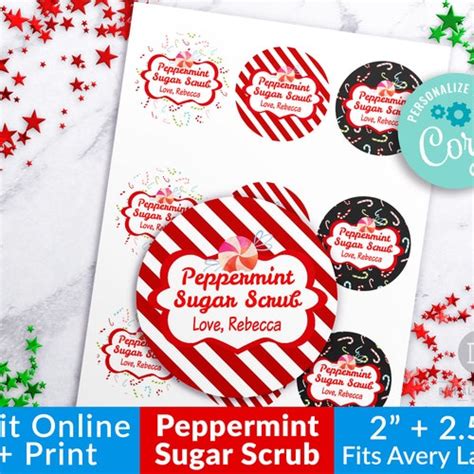 Sugar Scrub Labels Peppermint Editable Printable Christmas Etsy