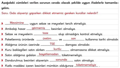 4 Sınıf Besinler ve Özellikleri Konu Anlatımı Özeti Çalışma Kağıdı