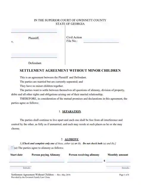 Georgia Divorce Marital Settlement Agreement Form [pdf]