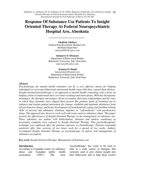 Pdf Response Of Substance Use Patients To Insight Oriented Therapy At