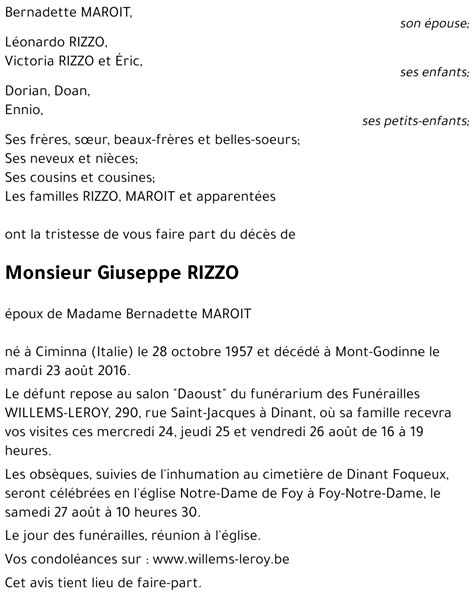 Avis De D C S De Giuseppe Rizzo D C D Le Annonce