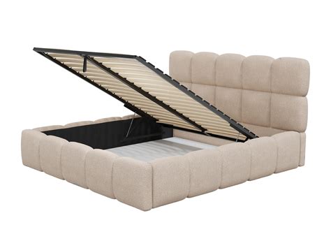 Lit Coffre 160 X 200 Cm En Tissu Bouclette Beige DAMADO