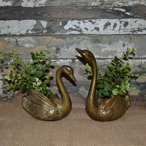 Brass Swans Planter Vase Vintage Brass Figure Bird Home Decor Etsy