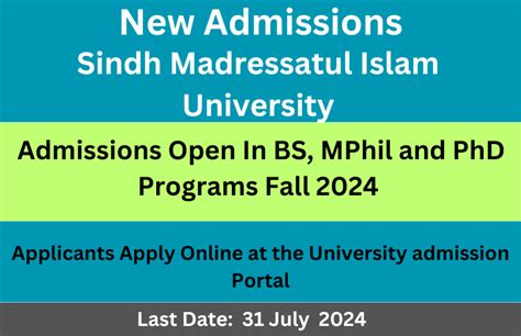 Sindh Madressatul Islam University New Admissions Open Fall 2024