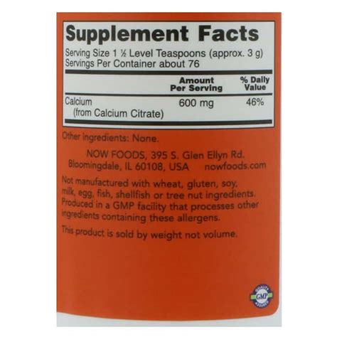 Now Foods Calcium Citrate Pure Powder Health Nut Vitamin