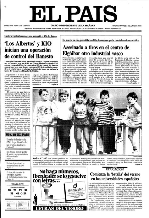 Portada 7 De Junio De 1988 Aniversario El PaÍs