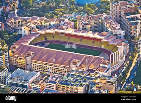 Monaco, January 15 2019: Soccer club AS Monaco stadium Stade Louis II aerial view, Principality ...