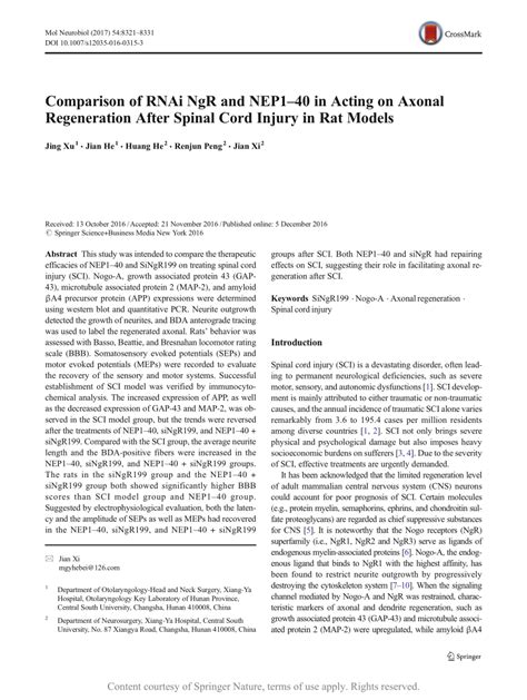 Comparison Of Rnai Ngr And Nep In Acting On Axonal Regeneration