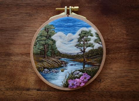 Embroidery Wall Decor Landscape Hoop Art Finished Landscape Hand