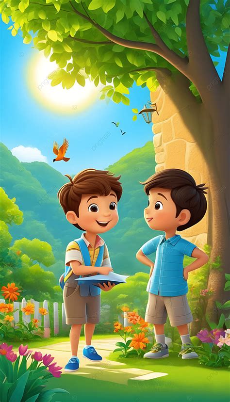 Cartoon Kids Boy Teaches Good Manners Wallpaper Background Wallpaper ...