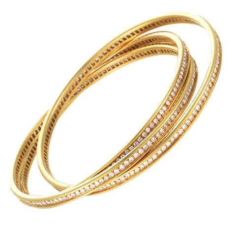 Cartier Womens 18k Yellow Gold Diamond Pave Rolling Bangle Bracelet