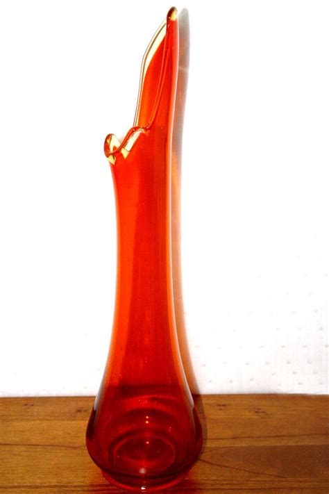 Vintage Viking Glass Swung Tangerineorange Glass Swung Floor Vase Excellent Condition