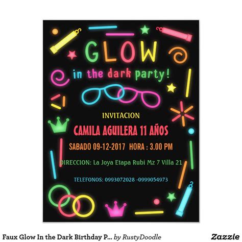 Create Your Own Invitation Zazzle Glow Stick Party Neon Party