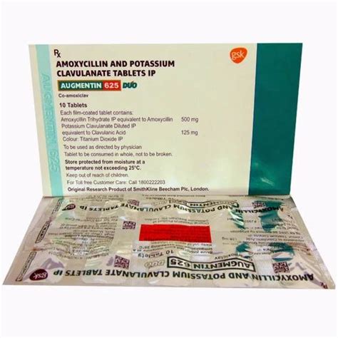 Gsk Augmentin 625 Amoxycillin Potassium Clavulanate Tablets Ip At ₹ 155 Box In Karnal