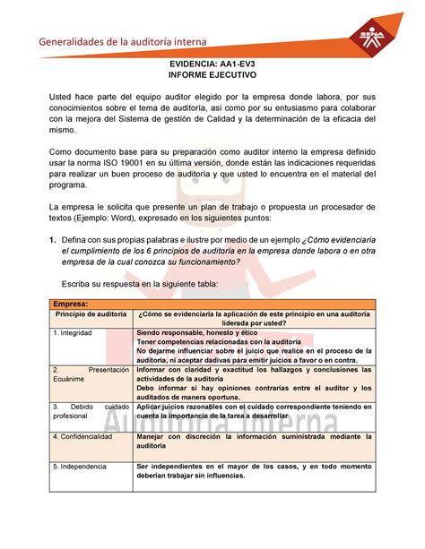 Formato Evidencia Aa Ev Informe Ejecutivo Generalidades De La