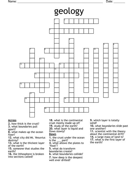 Geology Crossword Wordmint