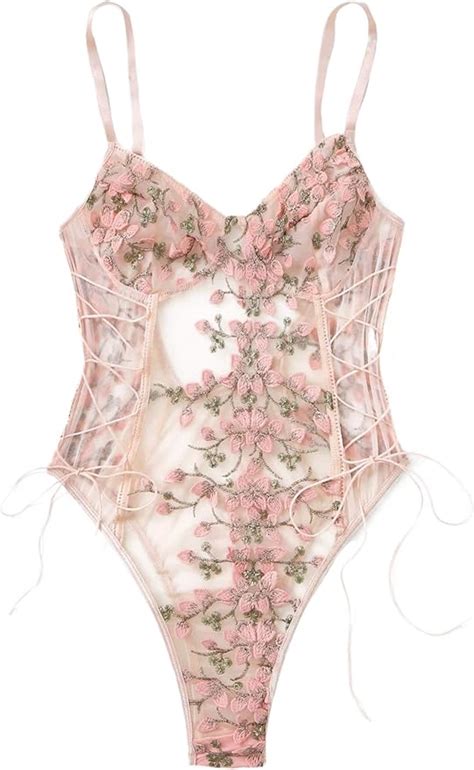 Floerns Womens Floral Lace Bodysuit One Piece Embroidered Teddy