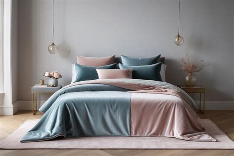 Premium Photo | Muted Pastel Velvet Bedspread in a Sophisticated Bedroom