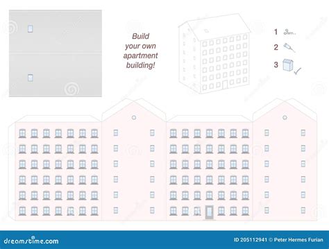 Skyscraper Paper Model Template Apartment Building House Cartoon Vector ...