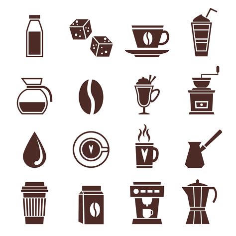 Coffee Icons Monochrome Vector Art At Vecteezy