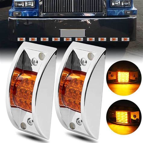 Amber Red 12 Led Semi Truck Trailer Side Marker Clearance Lights Wchrome Bezel Ebay