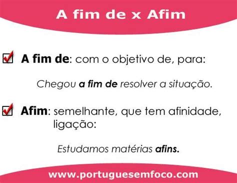 a fim de x afim | Dicas de portugues, Aprender portugues, Dicas escolares