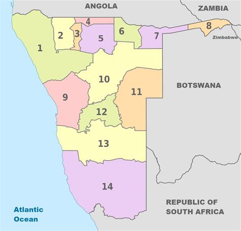 Namibia Regions Map Political Map Of Namibia Southern Africa Africa