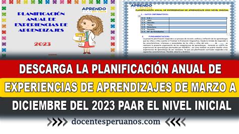 Descarga La PlanificaciÓn Anual De Experiencias De Aprendizajes De