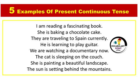 5 Examples of Present Continuous Tense - Vocabulary Point