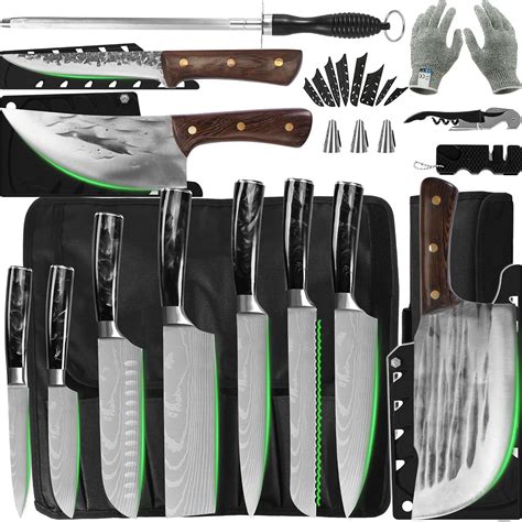 Amazon FULLHI Stainless Steel 14pcs Japanese Knife Set Butcher