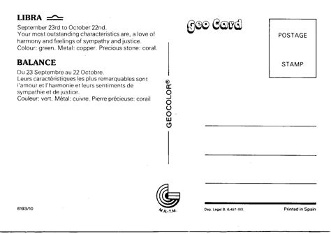 Zodiac Libra Pin Up Bikini Girl Postcard Geocard Spain 4 X6 Late 70s Early 80s Topics Pin