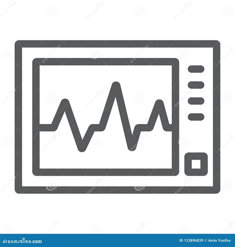 Ecg Machine Line Icon Medicine And Cardiology Stock Vector