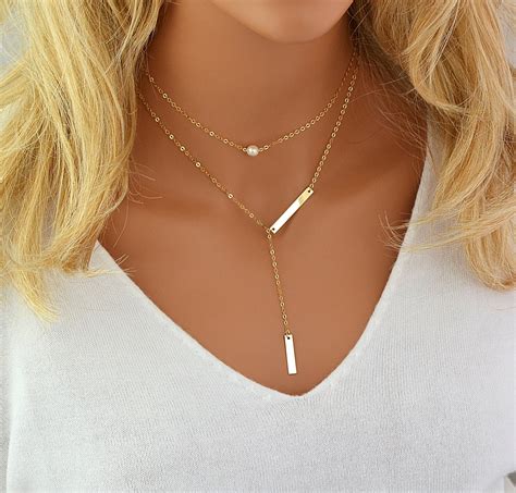 Delicate Y Necklace Gold Lariat Necklace Layering Necklace Etsy