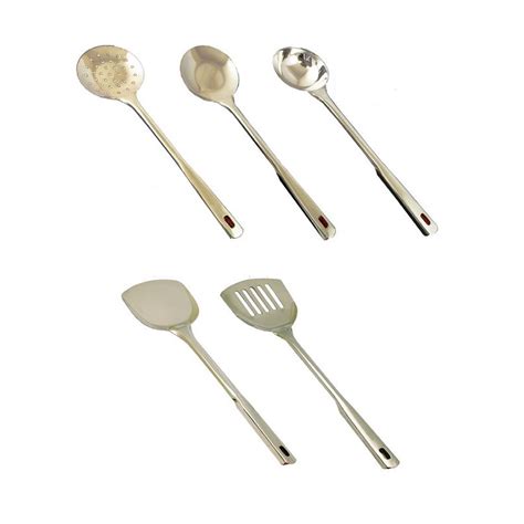 Stainless Steel 14" Long Serving & Cooking Spoons 5 Pcs Set #21435 ...