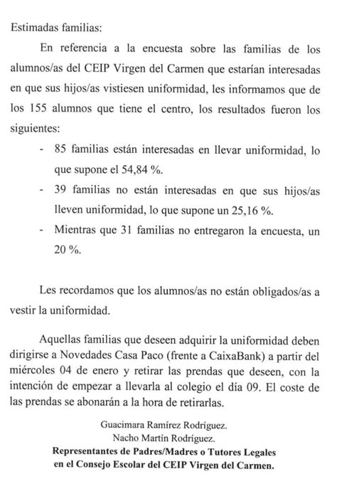 Comunicado De Los Representantes De Padres Madres En El Consejo Escolar