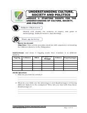 UCSP MODULE1 WEEK2 Pdf UNDERSTANDING CULTURE SOCIETY AND POLITICS