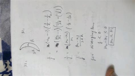 The diagram shows a concavo-convex lens. The radii of the two surfaces ...