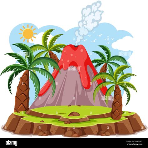 Erupción de volcán conjunto de dibujos animados de estilo aislado sobre