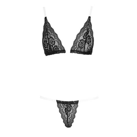 Completino Intimo In Pizzo Nero Effetto Nudo Cottelli Lingerie