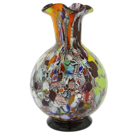 Murano Glass Vases | Murano Millefiori Art Glass Vase - Silver Purple