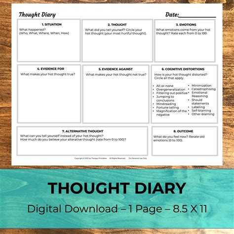 Printable Thought Diary Etsy