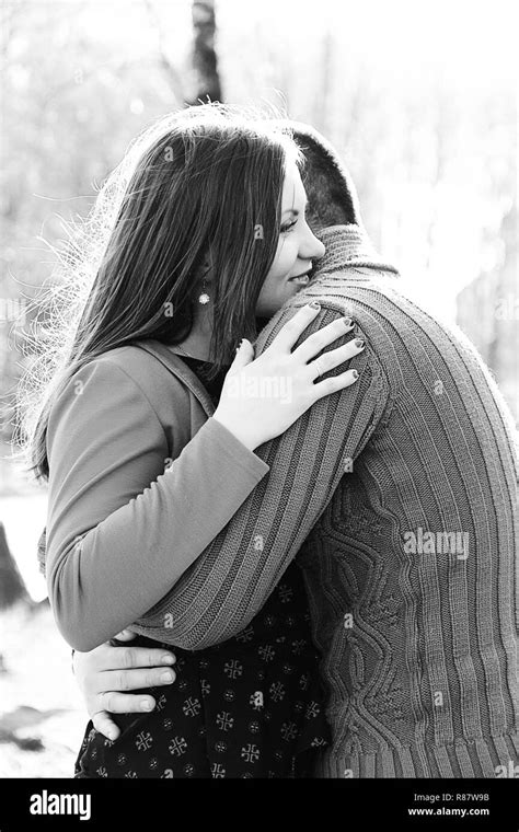 Happy Woman Hugs Her Husband On Valentines Day Stock Photo Alamy