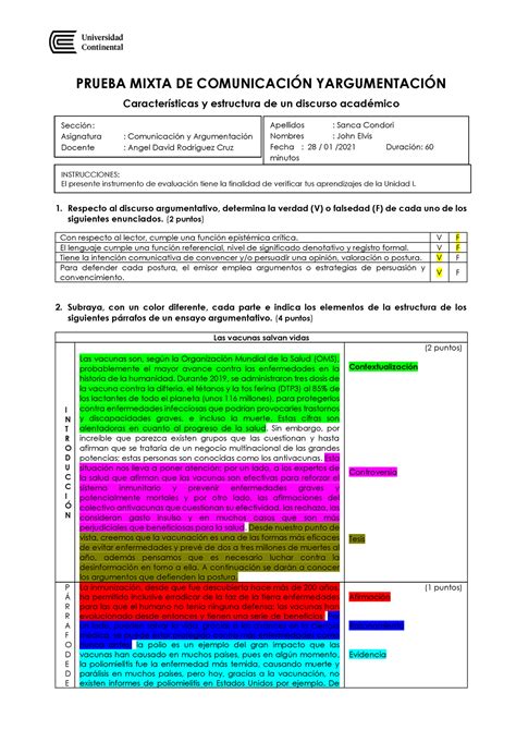 Prueba Mixta Consolidado 1 Verano PRUEBA MIXTA DE COMUNICACIN