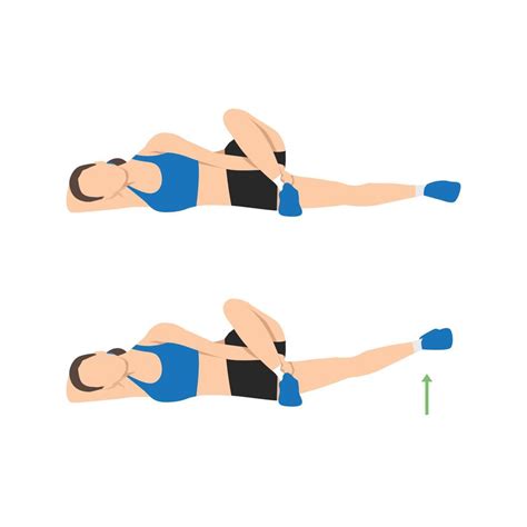 Woman Doing Lying Crossover Leg Lift Exercise In Steps Illustration