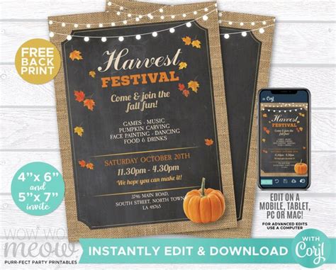 Fall Harvest Festival Invitations Party Event Rustic Invite | Etsy