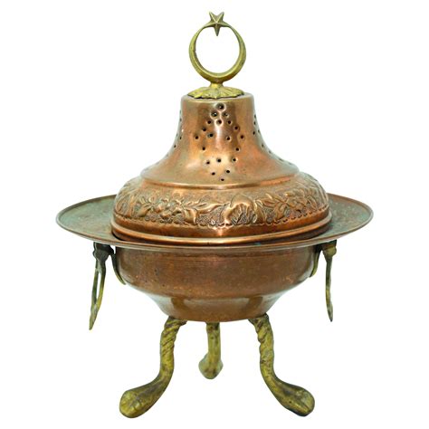 Middle Eastern Large Arabian Polished Brass Incense Burner For Sale At