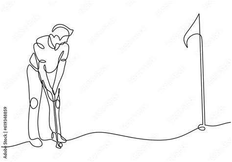 Sport Illustration Of Golf Player Continuous One Line Drawing A Man